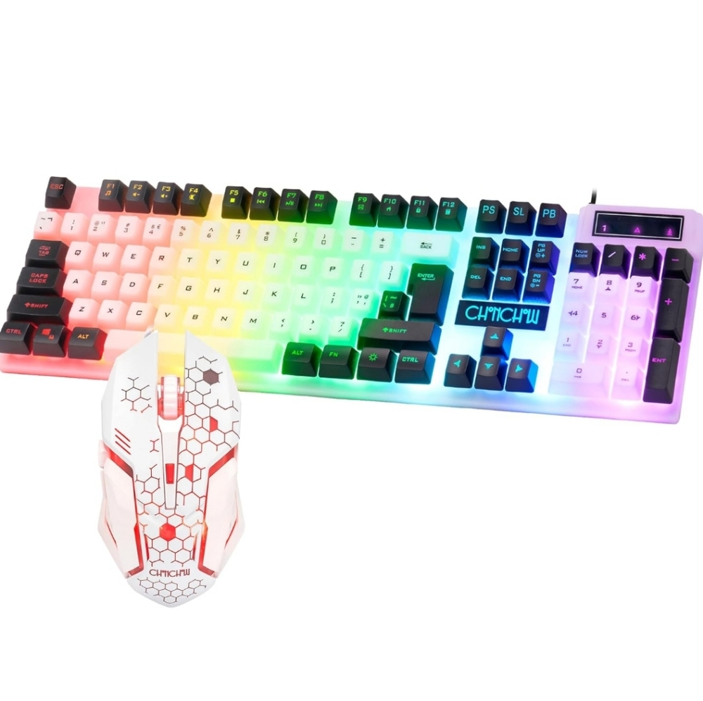 CHONCHOW Gaming Keyboard Mouse Combo Rainbow LED Backlit Ambient Light Illuminat